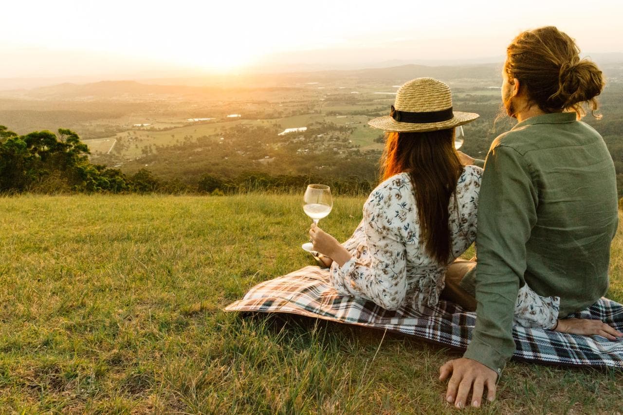Scenic mountain sunset with wine tasting experience
